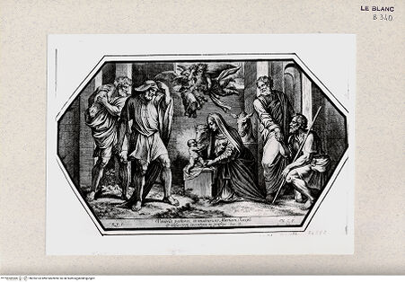 Vorderseite von Istituto Nazionale per la Grafica [http://creativecommons.org/publicdomain/mark/1.0/] Stichserie nach den Fresken der Loggien des VatikanDie Anbetung der Hirten (Bl 49) - , bh355163. Foto.