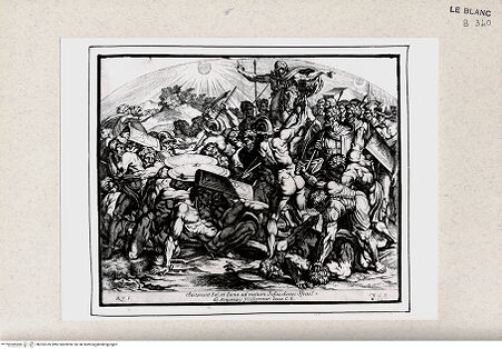 Vorderseite von Istituto Nazionale per la Grafica [http://creativecommons.org/publicdomain/mark/1.0/] Stichserie nach den Fresken der Loggien des VatikanJosua heisst die Sonne stillstehen (Bl 39) - , bh355169. Foto.