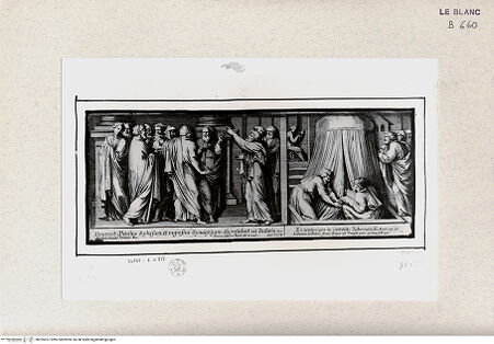 Vorderseite von Istituto Nazionale per la Grafica [http://creativecommons.org/publicdomain/mark/1.0/] Serie von nach biblischen Themen im Vatikan; Serie monochromer Fresken und WandteppichszenenDer Heilige Paulus in der Synagoge von Ephesus; Der Heilige Paulus beim Weben (Wandteppich des Sockels unter dem Teppich "Der Heilige Paulus in Athen) - , bh355267. Foto.