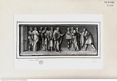 Vorderseite von Istituto Nazionale per la Grafica [http://creativecommons.org/publicdomain/mark/1.0/] Serie von nach biblischen Themen im Vatikan; Serie monochromer Fresken und WandteppichszenenDer Heilige Paulus vor dem Prokonsul (Wandteppich des Sockels unter dem Teppich "Der Heilige Paulus predigt in Athen") - , bh355268. Foto.