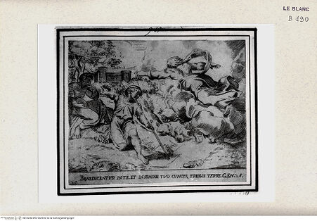 Vorderseite von Istituto Nazionale per la Grafica [http://creativecommons.org/publicdomain/mark/1.0/] "Historia del Testamento Vecchio dipinta in Roma nel Vaticano da Raffaello di Urbino"... 1613Gott erscheint Isaak - , bh355286. Foto.