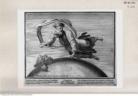 Vorderseite von Istituto Nazionale per la Grafica [http://creativecommons.org/publicdomain/mark/1.0/] Serie von Stichen nach den Loggien des VatikanGott erschafft den Himmel und die Erde (Bl 2) - , bh355487. Foto.