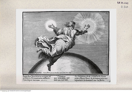 Vorderseite von Istituto Nazionale per la Grafica [http://creativecommons.org/publicdomain/mark/1.0/] Serie von Stichen nach den Loggien des VatikanGott erschafft die Gestirne (Bl 3) - , bh355488. Foto.