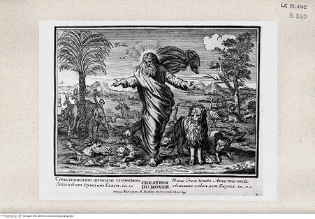 Vorderseite von Istituto Nazionale per la Grafica [http://creativecommons.org/publicdomain/mark/1.0/] Serie von Stichen nach den Loggien des VatikanGott erschafft die Tiere (Bl 4) - , bh355489. Foto.