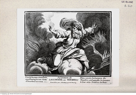 Vorderseite von Istituto Nazionale per la Grafica [http://creativecommons.org/publicdomain/mark/1.0/] Serie von Stichen nach den Loggien des VatikanGott trennet Licht und Finsternis (Bl 1) - , bh355497. Foto.