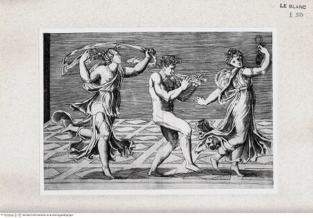 Vorderseite von Istituto Nazionale per la Grafica [http://creativecommons.org/publicdomain/mark/1.0/] Zwei Bacchantinnen tanzen mit einem Faun - , bh355502. Foto.