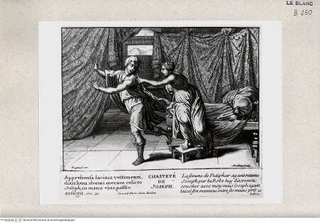 Vorderseite von Istituto Nazionale per la Grafica [http://creativecommons.org/publicdomain/mark/1.0/] Serie von Stichen nach den Loggien des VatikanJoseph und die Frau des Potiphar (Bl 27) - , bh355520. Foto.