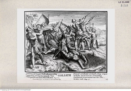 Vorderseite von Istituto Nazionale per la Grafica [http://creativecommons.org/publicdomain/mark/1.0/] Serie von Stichen nach den Loggien des VatikanDavid und Goliath (Bl 12) - , bh355535. Foto.