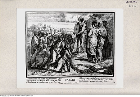 Vorderseite von Istituto Nazionale per la Grafica [http://creativecommons.org/publicdomain/mark/1.0/] Serie von Stichen nach den Loggien des VatikanMoses zeigt dem Volk die Gesetzestafeln (Bl 36) - , bh355542. Foto.