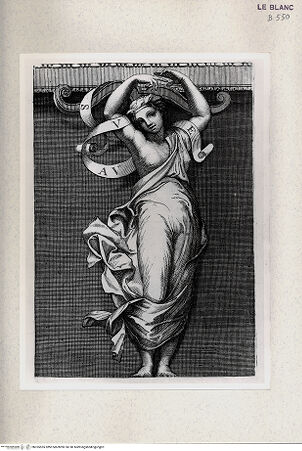 Vorderseite von Istituto Nazionale per la Grafica [http://creativecommons.org/publicdomain/mark/1.0/] Serie von Stichen nach den Fresken der Sala di Costantino in den Stanzen RaffaelsKaryatide, ein Joch tragend - , bh355555. Foto.