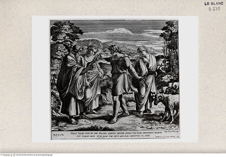 Vorderseite von Istituto Nazionale per la Grafica, Calcografia [http://creativecommons.org/publicdomain/mark/1.0/] "Imagines Veteris ac Novi Testamenti", Serie der biblischen Geschichten nach RaffaelDer Streit von Laban und Jakob - , bh355559. Foto.