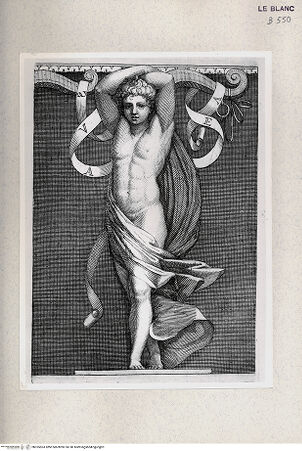 Vorderseite von Istituto Nazionale per la Grafica [http://creativecommons.org/publicdomain/mark/1.0/] Serie von Stichen nach den Fresken der Sala di Costantino in den Stanzen RaffaelsTelamon, ein Joch tragend - , bh355563. Foto.