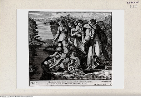 Vorderseite von Istituto Nazionale per la Grafica, Calcografia [http://creativecommons.org/publicdomain/mark/1.0/] "Imagines Veteris ac Novi Testamenti", Serie der biblischen Geschichten nach RaffaelDie Findung des Moses - , bh355565. Foto.