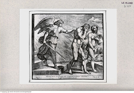 Vorderseite von Istituto Nazionale per la Grafica [http://creativecommons.org/publicdomain/mark/1.0/] Stichserie nach den Fresken der Loggien des VatikanDie Vertreibung aus dem Paradies (Bl. 7) - , bh355591. Foto.