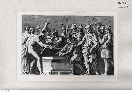 Vorderseite von Istituto Nazionale per la Grafica [http://creativecommons.org/publicdomain/mark/1.0/] Alexander der Große verschliesst die Werk Homers im Grabe Achills - , bh355610. Foto.