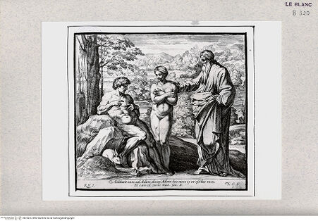 Vorderseite von Istituto Nazionale per la Grafica [http://creativecommons.org/publicdomain/mark/1.0/] Stichserie nach den Fresken der Loggien des VatikanDie Erschaffung von Adam und Eva (Bl. 5) - , bh355613. Foto.