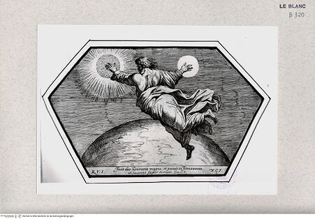 Vorderseite von Istituto Nazionale per la Grafica [http://creativecommons.org/publicdomain/mark/1.0/] Stichserie nach den Fresken der Loggien des VatikanGott erschafft die Gestirne (Bl. 3) - , bh355615. Foto.