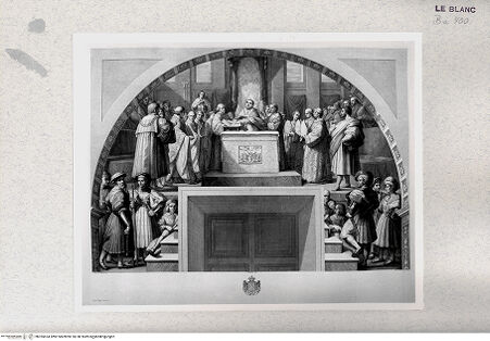 Vorderseite von Istituto Nazionale per la Grafica [http://creativecommons.org/publicdomain/mark/1.0/] Der Schwur Leos III. (Stanza dell' Incendio) - , bh355624. Foto.