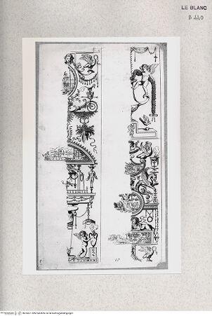 Vorderseite von Istituto Nazionale per la Grafica [http://creativecommons.org/publicdomain/mark/1.0/] Serie nach den Grotesken auf den Pilastern der vatikanischen LoggienFries des dreizehnten äusseren Pilasters und Detail des zwölften Pilasters; (Bl. 10) - , bh355671. Foto.