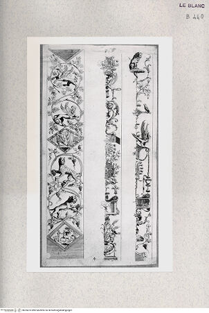 Vorderseite von Istituto Nazionale per la Grafica [http://creativecommons.org/publicdomain/mark/1.0/] Serie nach den Grotesken auf den Pilastern der vatikanischen LoggienDetail der Friese der kleinen Seitenpilaster; (Bl 4) - , bh355675. Foto.