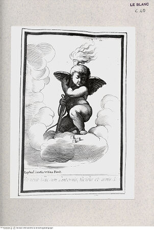 Vorderseite von Istituto Nazionale per la Grafica [http://creativecommons.org/publicdomain/mark/1.0/] Engelsdarstellungen Raffaels, aus einer Serie, Engel mit den Passionswerkzeugen darstellendPutto, ein Kreuz haltend - , bh355681. Foto.