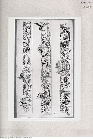 Vorderseite von Istituto Nazionale per la Grafica [http://creativecommons.org/publicdomain/mark/1.0/] Serie nach den Grotesken auf den Pilastern der vatikanischen LoggienDetail der Friese der kleinen Seitenpilaster; (Bl 5) - , bh355684. Foto.