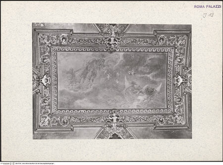 Vorderseite von Bibliotheca Hertziana [https://www.deutsche-digitale-bibliothek.de/content/lizenzen/rv-fz/] Allegorischer Tageszeitenzyklus und KünstlerporträtsZentrales Bildfeld: Sol auf dem Sonnenwagen und Luna auf der Mondsichel - , bh357381_recto. Foto.