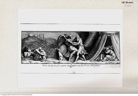 Vorderseite von Istituto Nazionale per la Grafica [http://creativecommons.org/publicdomain/mark/1.0/] Serie von Stichen nach den biblischen Geschichten der Wandsockel in den Loggien des VatikanJakob kämpft mit dem Engel (Bl. 6) - , bh357864. Foto.