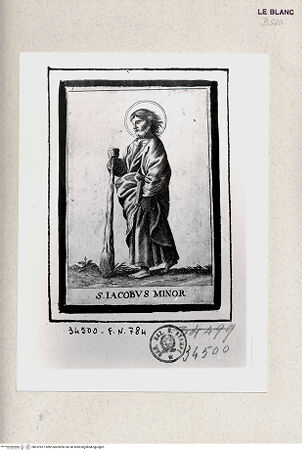 Vorderseite von Istituto Nazionale per la Grafica [http://creativecommons.org/publicdomain/mark/1.0/] Christus und die Apostel; Stichserie nach Raffael; gestochen nach den Nachstichen Marco Dentes nach den Stichen nach Raffael durch Marcantonio RaimondiDer Heilige Jacobus Minor - , bh357877. Foto.