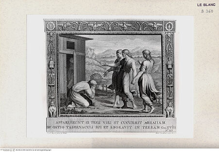 Vorderseite von Istituto Nazionale per la Grafica, Calcografia [http://creativecommons.org/publicdomain/mark/1.0/] "Picturae Peristyli Vaticani...1790"Abraham und die drei Engel; (Bl. 15) - , bh359623. Foto.