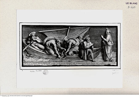 Vorderseite von Istituto Nazionale per la Grafica [http://creativecommons.org/publicdomain/mark/1.0/] Serie von nach biblischen Themen im Vatikan; Serie monochromer Fresken und WandteppichszenenDer wunderbare Fischzug (Stanza dell'Incendio) - , bh359625. Foto.