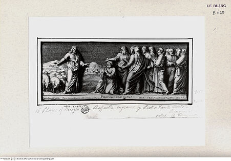 Vorderseite von Istituto Nazionale per la Grafica [http://creativecommons.org/publicdomain/mark/1.0/] Serie von nach biblischen Themen im Vatikan; Serie monochromer Fresken und WandteppichszenenPasce oves meas (Stanza dell'Incendio) - , bh359626. Foto.