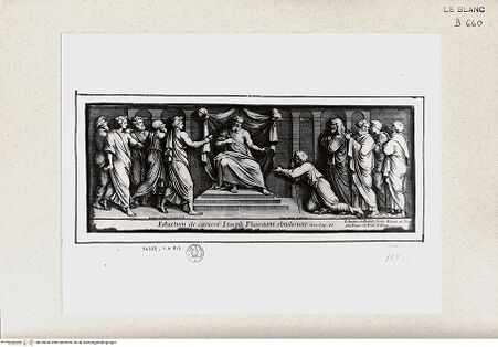 Vorderseite von Istituto Nazionale per la Grafica [http://creativecommons.org/publicdomain/mark/1.0/] Serie von nach biblischen Themen im Vatikan; Serie monochromer Fresken und WandteppichszenenJoseph vor dem Pharao (Stanza di Eliodoro) - , bh359630. Foto.