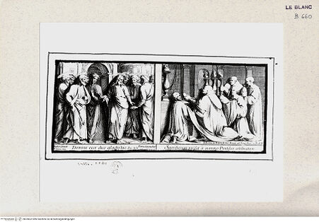 Vorderseite von Istituto Nazionale per la Grafica [http://creativecommons.org/publicdomain/mark/1.0/] Serie von nach biblischen Themen im Vatikan; Serie monochromer Fresken und WandteppichszenenDie Apostel zeigen Cristus zwei Schwerter; Der Papst feiert die Messe (Stanza della Segnatura - Stanza di Eliodoro) - , bh359632. Foto.