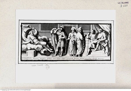 Vorderseite von Istituto Nazionale per la Grafica [http://creativecommons.org/publicdomain/mark/1.0/] Serie von nach biblischen Themen im Vatikan; Serie monochromer Fresken und WandteppichszenenPetrus und der Magier Simon vor Nero (Stanza dell'Incendio) - , bh359633. Foto.