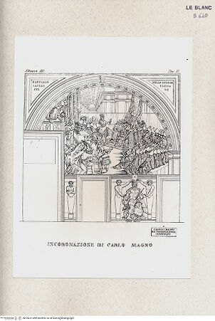 Vorderseite von Istituto Nazionale per la Grafica, Calcografia [http://creativecommons.org/publicdomain/mark/1.0/] Serie nach den Fresken in den Vatikanischen StanzenStanza III: Stanza dell'IncendioDie Krönung Karls des Großen (Stanza III, tav. 2) - , bh359637. Foto.