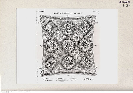 Vorderseite von Istituto Nazionale per la Grafica, Calcografia [http://creativecommons.org/publicdomain/mark/1.0/] Serie nach den Fresken in den Vatikanischen StanzenStanza II; Stanza della SegnaturaGewölbe der Stanza della Segnatura (Stanza II, tav. 10) - , bh359641. Foto.