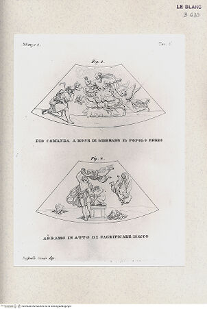 Vorderseite von Istituto Nazionale per la Grafica, Calcografia [http://creativecommons.org/publicdomain/mark/1.0/] Serie nach den Fresken in den Vatikanischen StanzenStanza I; Stanza di EliodoroGott erscheint Moses; Abrahams Opfer (Stanza I, tav. 6) - , bh359660. Foto.
