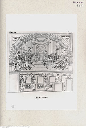 Vorderseite von Istituto Nazionale per la Grafica, Calcografia [http://creativecommons.org/publicdomain/mark/1.0/] Serie nach den Fresken in den Vatikanischen StanzenStanza I; Stanza di EliodoroDie Vertreibung des Heliodor (Stanza I, tav. 1) - , bh359664. Foto.