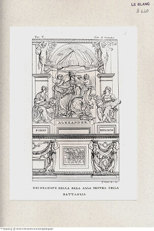 Vorderseite von Istituto Nazionale per la Grafica, Calcografia [http://creativecommons.org/publicdomain/mark/1.0/] Serie nach den Fresken in den Vatikanischen StanzenSala di CostantinoAlexander I.zwischen den Allegorien des Glaubens und Religion; (Sala di Constantino, tav. V) - , bh359672. Foto.