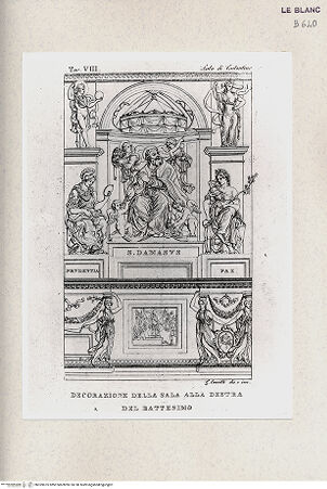Vorderseite von Istituto Nazionale per la Grafica, Calcografia [http://creativecommons.org/publicdomain/mark/1.0/] Serie nach den Fresken in den Vatikanischen StanzenSala di CostantinoDer Heilige Damasus zwischen den Allegorien der Vorsicht und des Friedens; (Sala di Constantino, tav. VIII) - , bh359675. Foto.