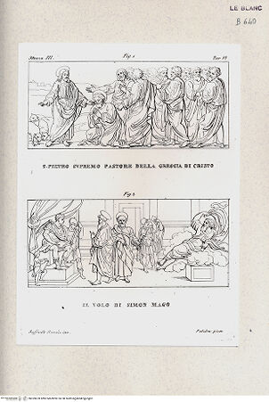 Vorderseite von Istituto Nazionale per la Grafica, Calcografia [http://creativecommons.org/publicdomain/mark/1.0/] Serie nach den Fresken in den Vatikanischen StanzenStanza III: Stanza dell'IncendioPasce oves meas; Simon der Zauberer ((Stanza III, fig.1, tav. VI) - , bh359678. Foto.