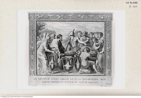 Vorderseite von Istituto Nazionale per la Grafica, Calcografia [http://creativecommons.org/publicdomain/mark/1.0/] "Picturae Peristyli Vaticani...1790"Abraham und Melchisedech; (Bl. 13) - , bh359682. Foto.