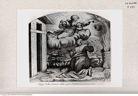 Vorderseite von Istituto Nazionale per la Grafica [http://creativecommons.org/publicdomain/mark/1.0/] Serie nach den biblischen Geschichten der Vatikanischen LoggienGott erscheint Abraham (Bl. 14) - , bh359686. Foto.