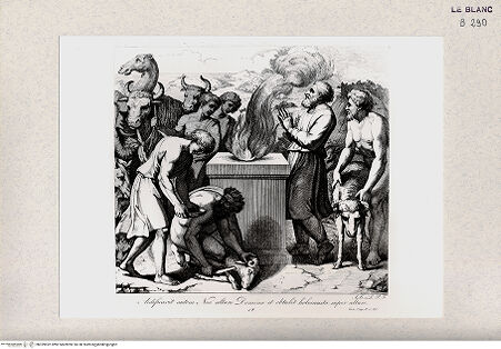 Vorderseite von Istituto Nazionale per la Grafica [http://creativecommons.org/publicdomain/mark/1.0/] Serie nach den biblischen Geschichten der Vatikanischen LoggienNoahs Opfer (Bl. 12) - , bh359692. Foto.