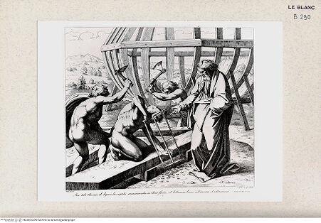 Vorderseite von Istituto Nazionale per la Grafica [http://creativecommons.org/publicdomain/mark/1.0/] Serie nach den biblischen Geschichten der Vatikanischen LoggienNoah lässt die Arche bauen (Bl. 9) - , bh359695. Foto.