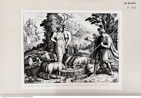Vorderseite von Istituto Nazionale per la Grafica [http://creativecommons.org/publicdomain/mark/1.0/] Serie nach den biblischen Geschichten der Vatikanischen LoggienJakob begegnet Rahel (Bl. 22) - , bh360139. Foto.