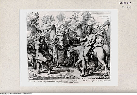 Vorderseite von Istituto Nazionale per la Grafica [http://creativecommons.org/publicdomain/mark/1.0/] Serie nach den biblischen Geschichten der Vatikanischen LoggienJakob kehrt aus Kanaa zurück; (Bl. 24) - , bh360145. Foto.