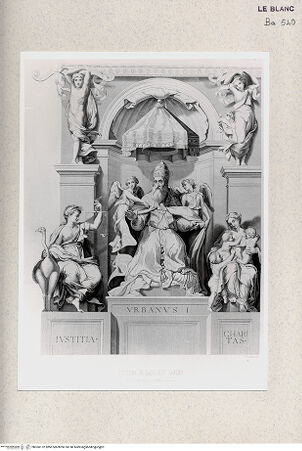 Vorderseite von Istituto Nazionale per la Grafica, Calcografia [http://creativecommons.org/publicdomain/mark/1.0/] Papst Urban mit den allegorischen Figuren der Gerechtigkeit und der Caritas - , bh360172. Foto.
