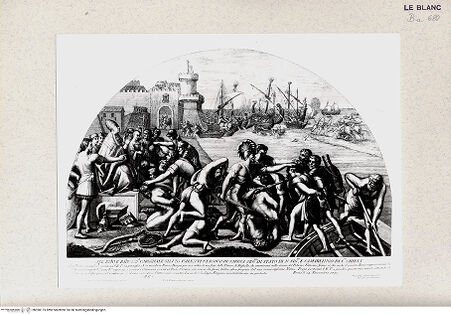 Vorderseite von Istituto Nazionale per la Grafica, Calcografia [http://creativecommons.org/publicdomain/mark/1.0/] Die Schlacht von Ostia (Sala dell'Incendio) - , bh360175. Foto.